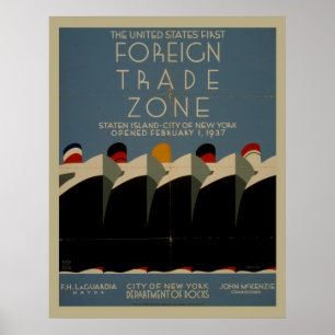 Poster vintage de la zone de commerce extérieur