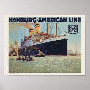Poster vintage de ligne Hambourg-American 1925