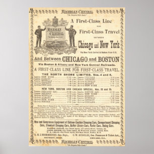 POSTER VINTAGE DE MICHIGAN CENTRAL RAILROAD 1897