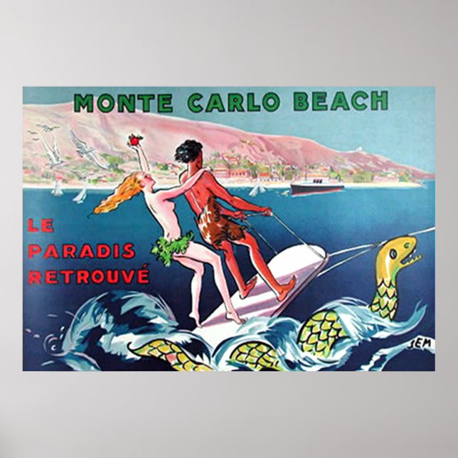 Poster vintage de plage de Monte Carlo (Devant)