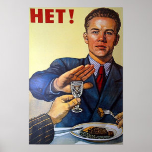 Poster vintage de Russie soviétique contre l'alcoo