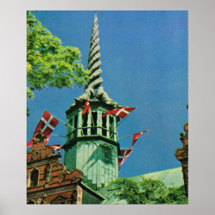 Poster Vintage Denmark, Copenhagen Stock Exchange,