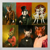 Poster vintage des animaux habillés