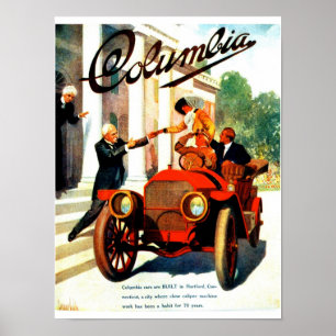 Poster Vintage des années 1910 Columbia autos 12 x 16 pou