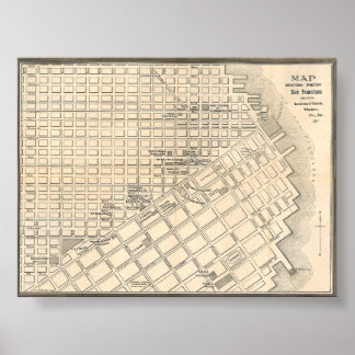 Poster Vintage Detailed Golden San Francisco Map 1889