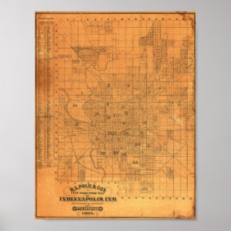 Poster Vintage Detailed Map of Indianapolis 1885