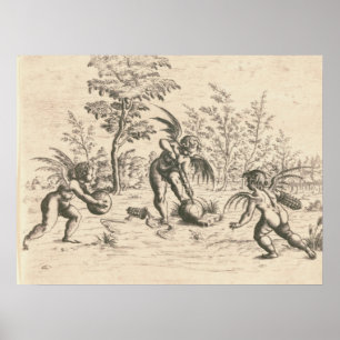 Poster Vintage du 16ème siècle Trois Cupidons Jouant au B