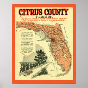 Poster vintage du comté de Citrus en Floride