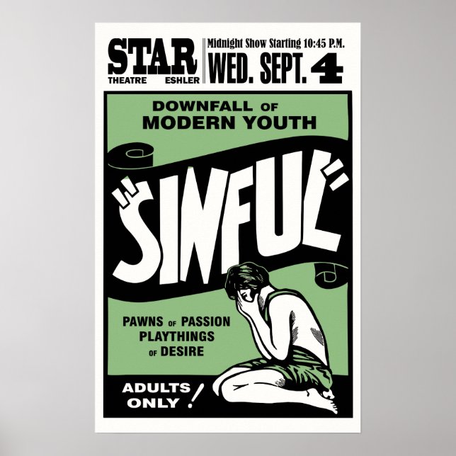 Poster vintage du film "Sinful" (Devant)