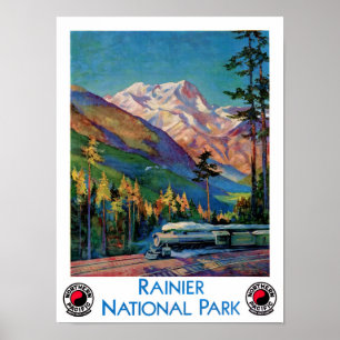 Poster vintage du parc national Rainier restauré