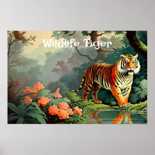 Poster vintage du tigre sauvage de la forêt des ma