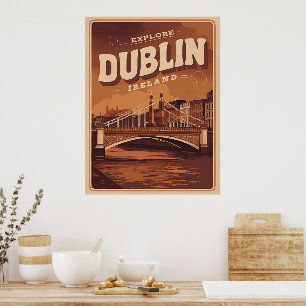 Poster Vintage Dublin ville, Irlande république cadeaux d
