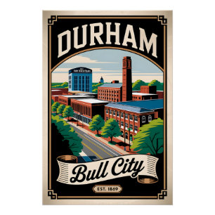 Poster Vintage Durham Caroline du Nord Bull City Rétro 
