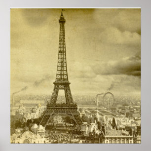 Poster Vintage Eifel Tower Paris France Stereoview 1889