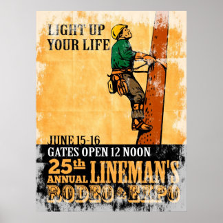 poster vintage électricien de ligne de puissance