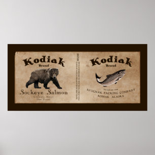 Poster Vintage Étiquette Saumon Kodiak