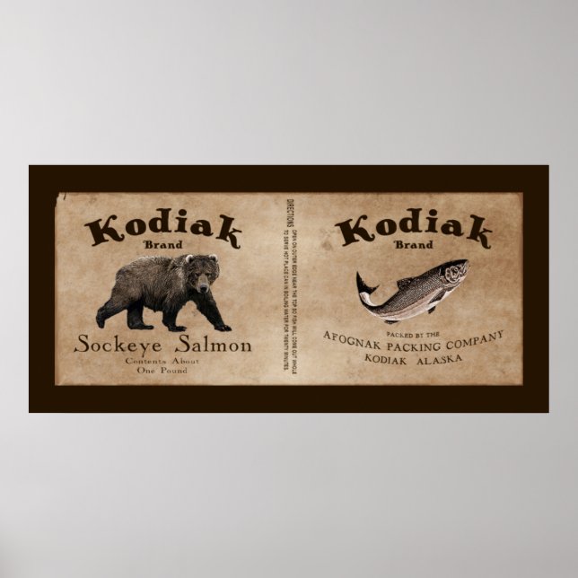 Poster Vintage Étiquette Saumon Kodiak (Devant)