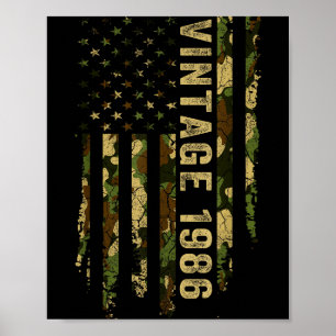 Poster Vintage Fabriqué En 1986 Drapeau Américain 40ème A