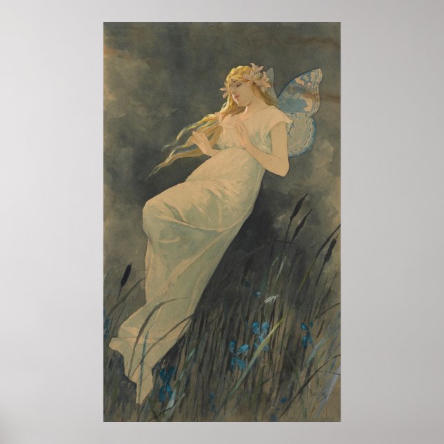 Poster Vintage Fairy Art Nouveau Imprimer, Rétro (Devant)