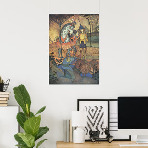 Poster Vintage Fairy Tale, A Brave Knight and Dragon
