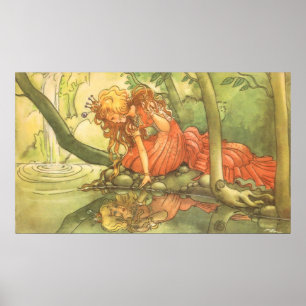 Poster Vintage Fairy Tale, Frog Prince Princess by Pond