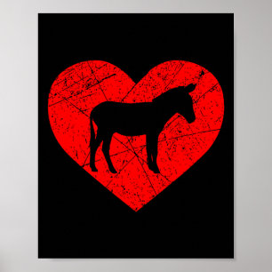 Poster Vintage Ferme Animal Âne Amant Cœur Amour Valent