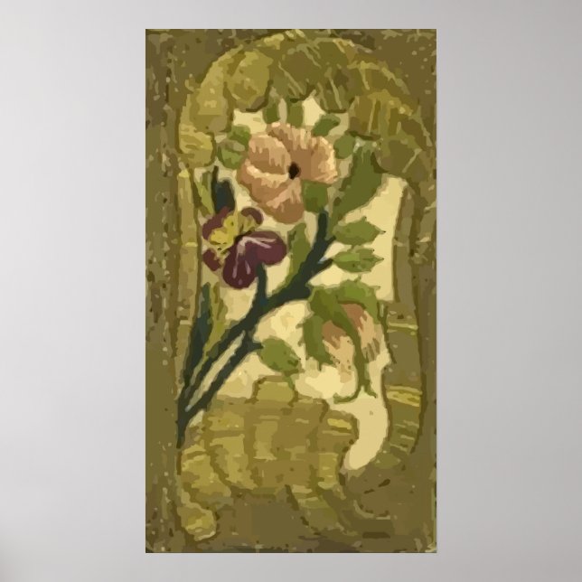 Poster vintage Feuilles brodés et fleurs (Devant)