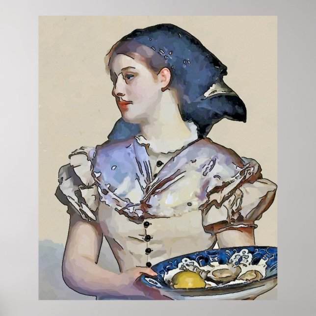 Poster Vintage fille avec huîtres (Devant)