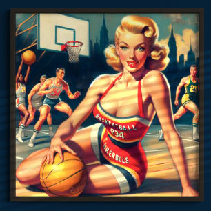 Poster Vintage fille de basket-ball