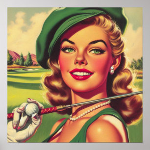 Poster Vintage fille de golf