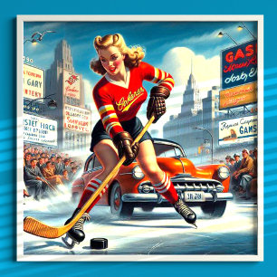Poster Vintage fille de hockey