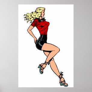 Poster Vintage fille glamour à côté, Blond Blombshell
