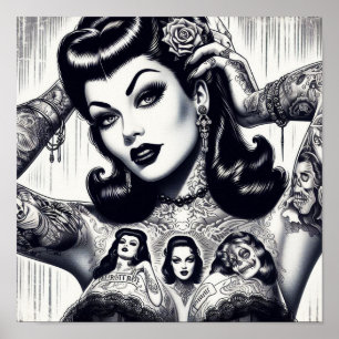 Poster Vintage fille Goth tatouée