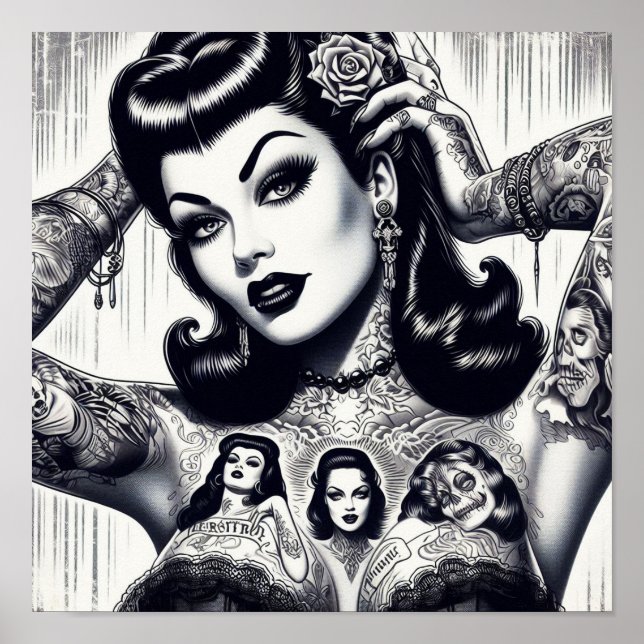 Poster Vintage fille Goth tatouée (Devant)