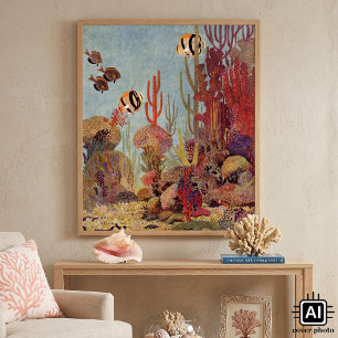 Poster Vintage Fish in Ocean, Tropical Coral Angelfish