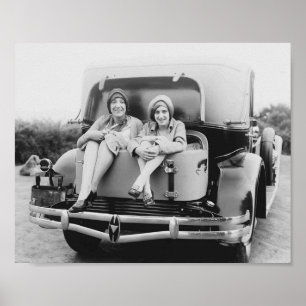Poster Vintage Flapper Era Femmes Antique Voiture Siège R