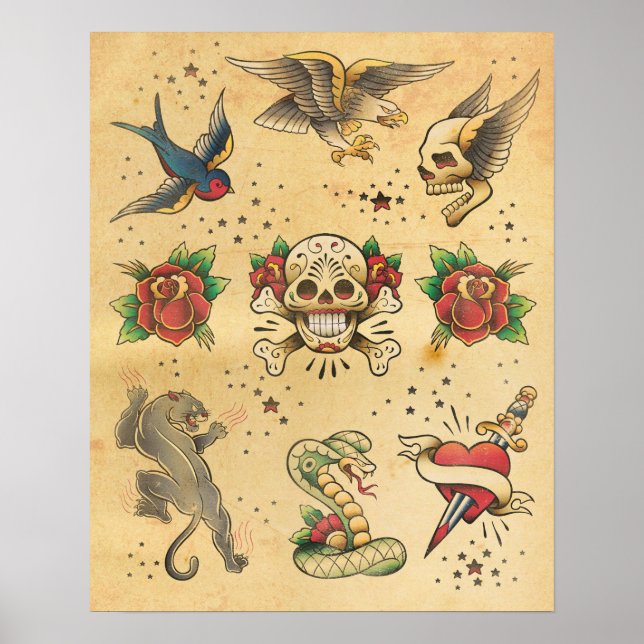 Poster vintage Flash Tattoo (Devant)