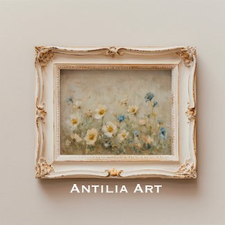Poster Vintage Fleur sauvage peinture sur terrain Botaniq