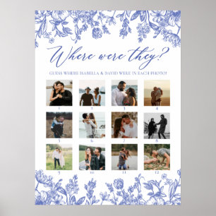 Poster Vintage Fleurs Bleues Où Étaient-Ils? Baby Shower
