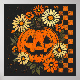 Poster Vintage Floral Citrouille Halloween rétro Citrouil