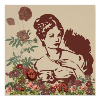 Poster Vintage Floral Woman