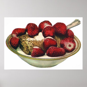 Poster Vintage Food Healthy Breakfast Cereal Strawberries