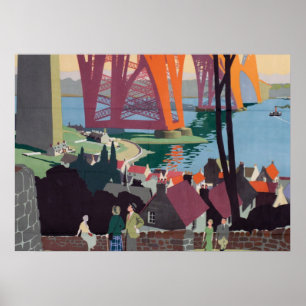 Poster Vintage Forth Bridge Scotland Railroad Travel Art