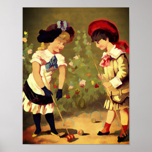 Poster Vintage French  children - croquet