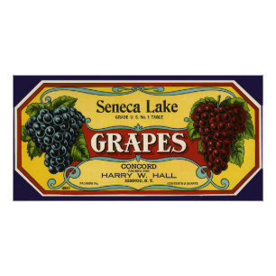 Poster Vintage Fruit Crate Art Étiquette, Seneca Lake Gra