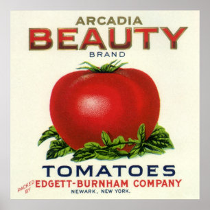 Poster Vintage Fruit Crate Label, Arcadia Beauty Tomatoes