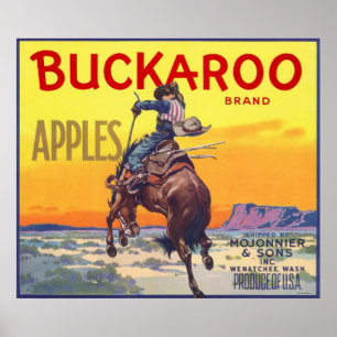 Poster Vintage Fruit Crate Label Art, Buckaroo Apples