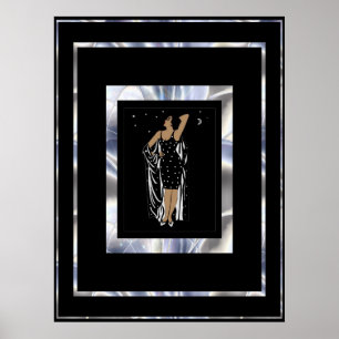 Poster Vintage Glamor Girl Black Silver Frame