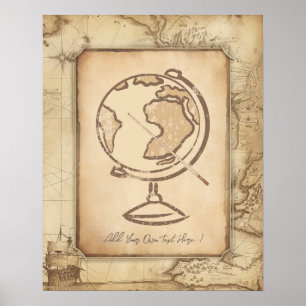 Poster Vintage Globe. Géographie et histoire Cadeau de l'