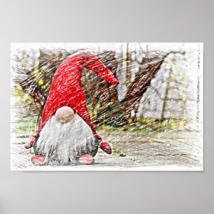 Poster Vintage Gnome Santa Claus